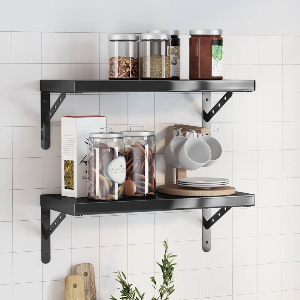 Wandschappen 2 st 50x23,5 cm roestvrijstaal zwart is nu te koop bij PeponiXL, paradijselijk wonen!