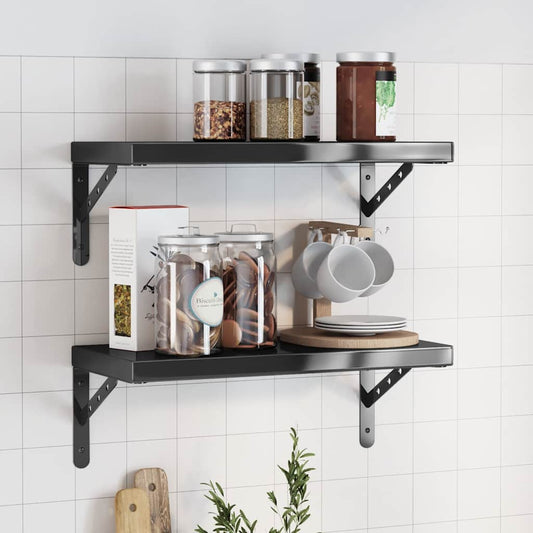 Wandschappen 2 st 50x23,5 cm roestvrijstaal zwart is nu te koop bij PeponiXL, paradijselijk wonen!