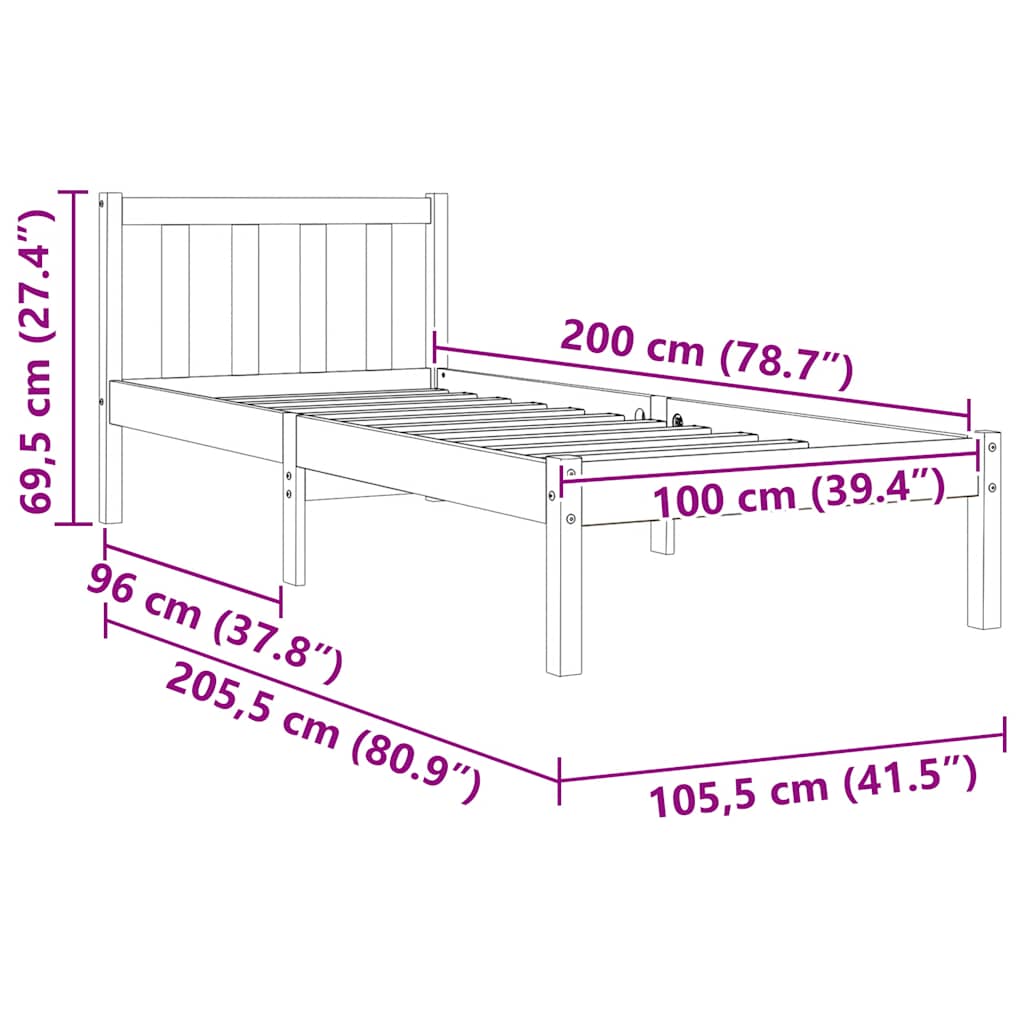 Bedframe zonder matras massief grenenhout wasbruin 100x200 cm is nu te koop bij PeponiXL, paradijselijk wonen!