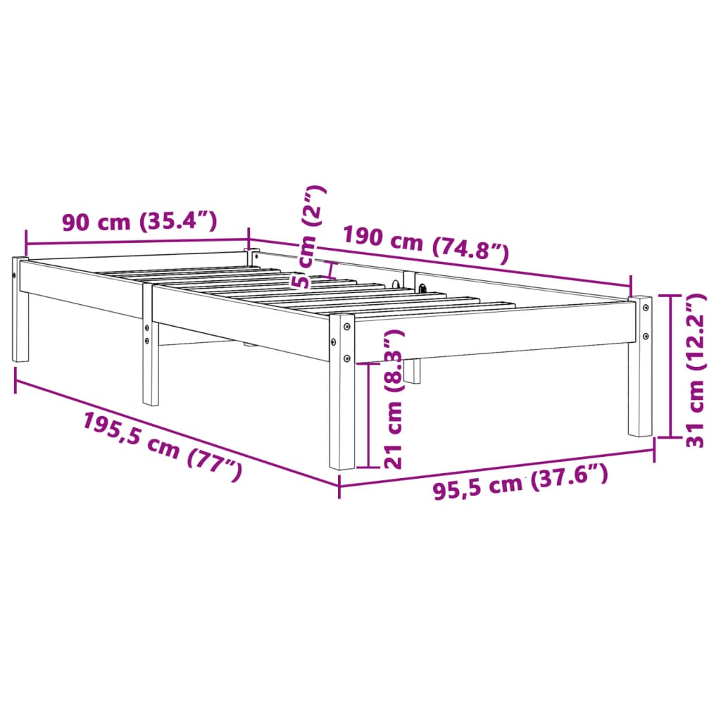 Bedframe zonder matras massief grenenhout wasbruin 90x190 cm is nu te koop bij PeponiXL, paradijselijk wonen!