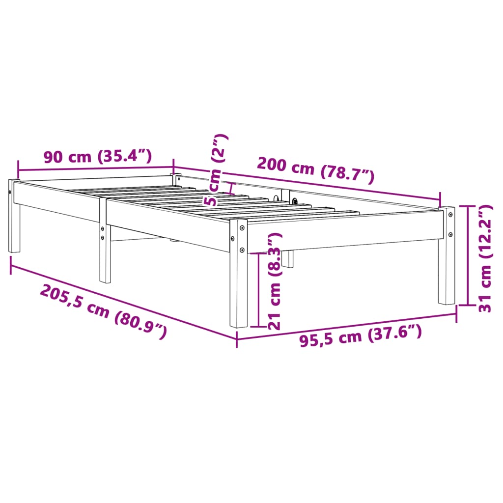 Bedframe zonder matras massief grenenhout wasbruin 90x200 cm is nu te koop bij PeponiXL, paradijselijk wonen!