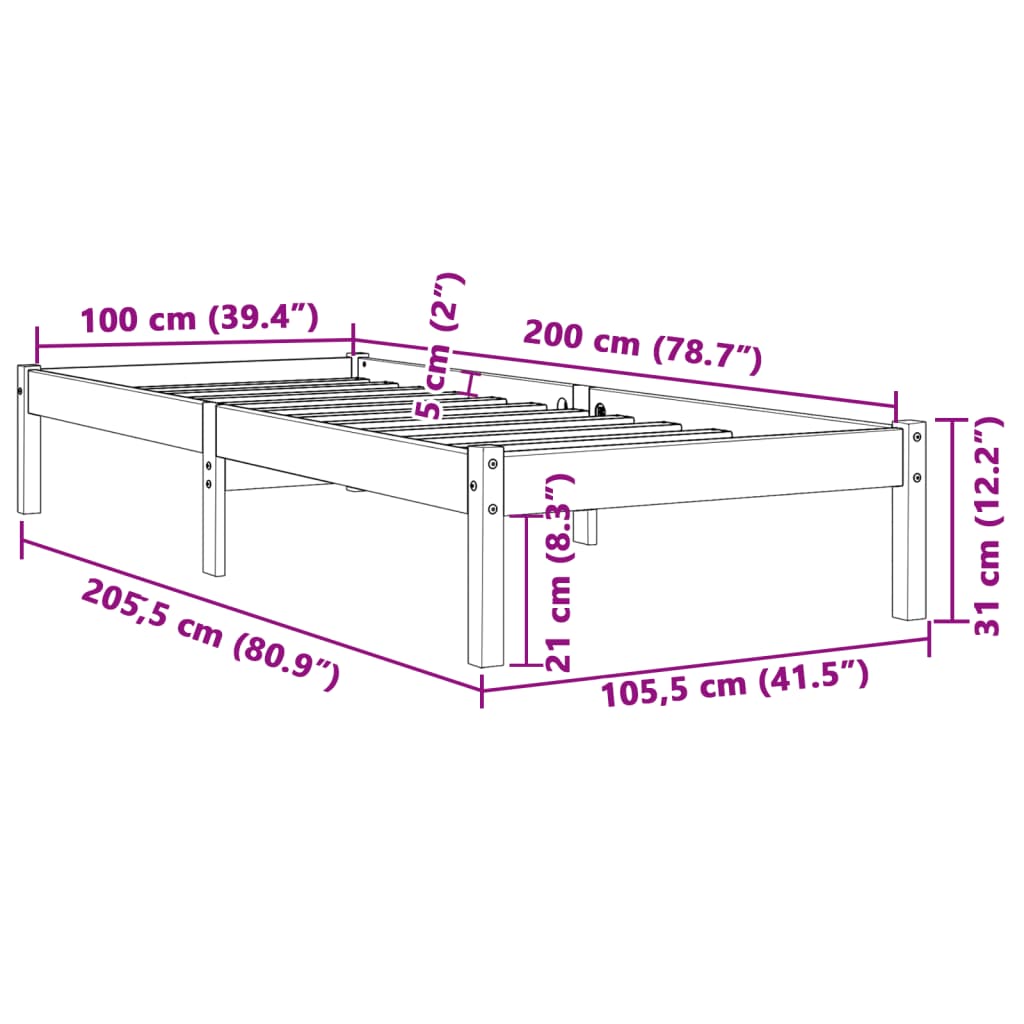 Bedframe zonder matras massief grenenhout wasbruin 100x200 cm is nu te koop bij PeponiXL, paradijselijk wonen!