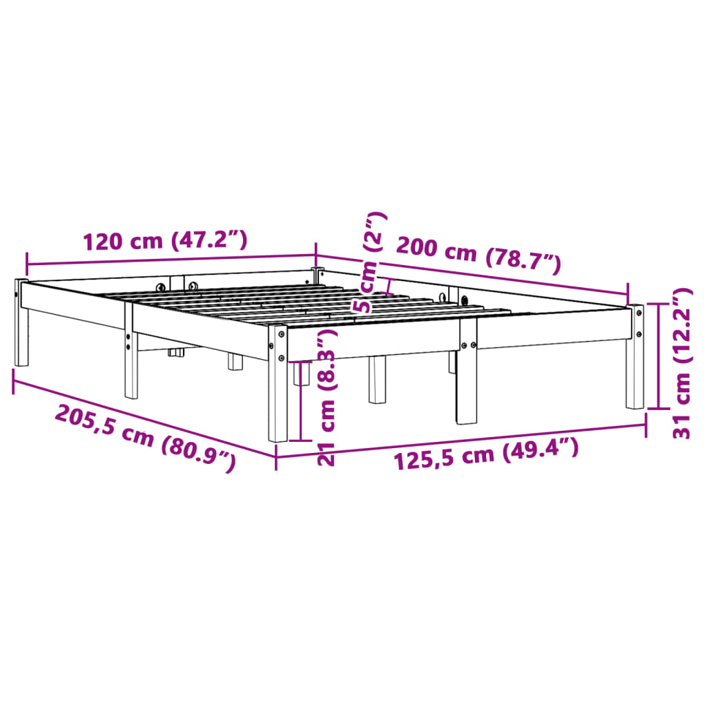 Bedframe zonder matras massief grenenhout wasbruin 120x200 cm is nu te koop bij PeponiXL, paradijselijk wonen!
