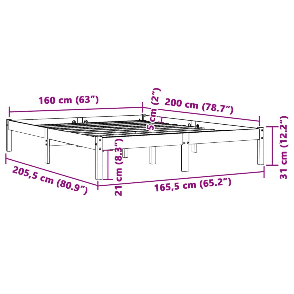 Bedframe zonder matras massief grenenhout wasbruin 160x200 cm is nu te koop bij PeponiXL, paradijselijk wonen!