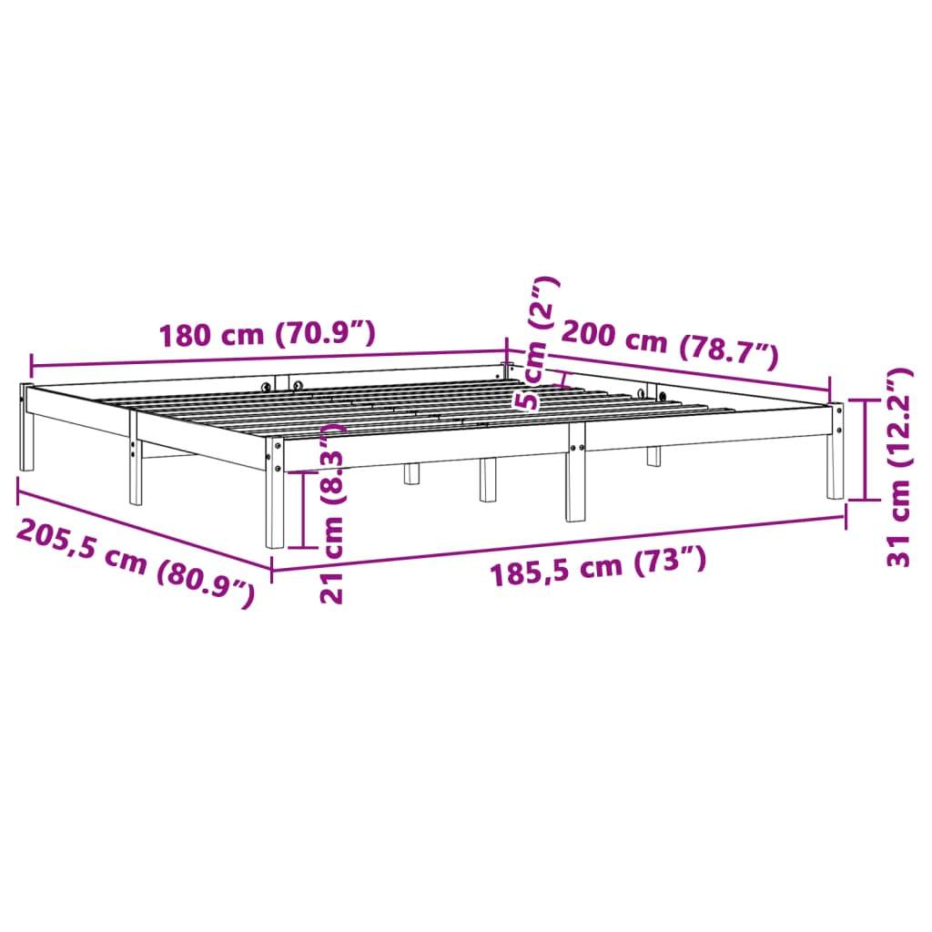 Bedframe zonder matras massief grenenhout wasbruin 180x200 cm