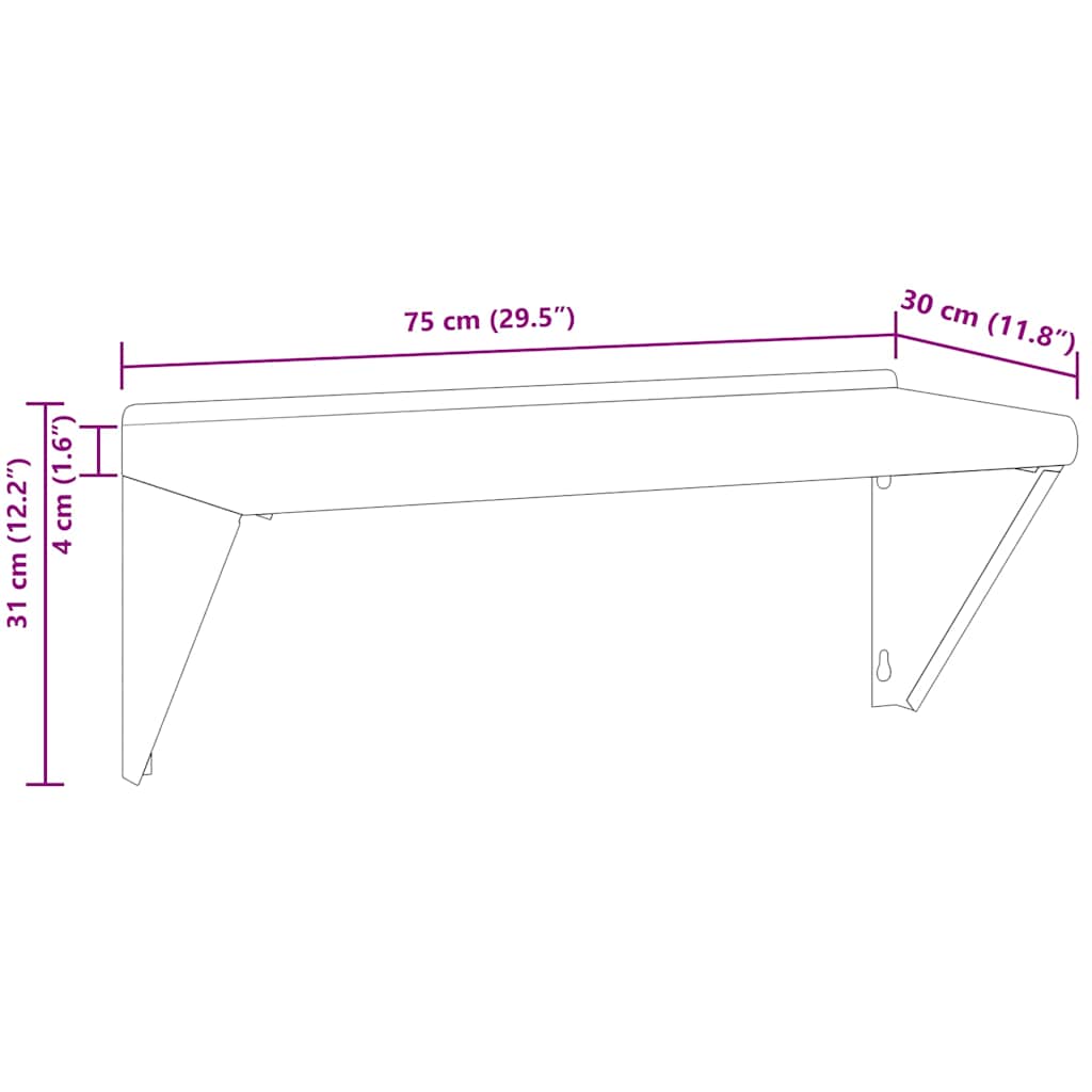 Wandschap 75x30x31 cm roestvrijstaal zilverkleurig is nu te koop bij PeponiXL, paradijselijk wonen!