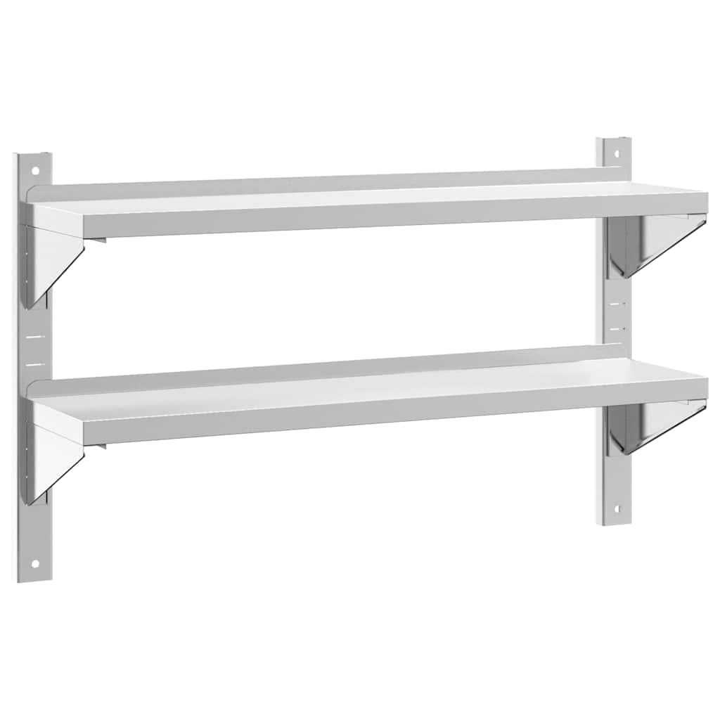 Wandschap 2-laags 100x23,5x60 cm roestvrijstaal zilverkleurig is nu te koop bij PeponiXL, paradijselijk wonen!