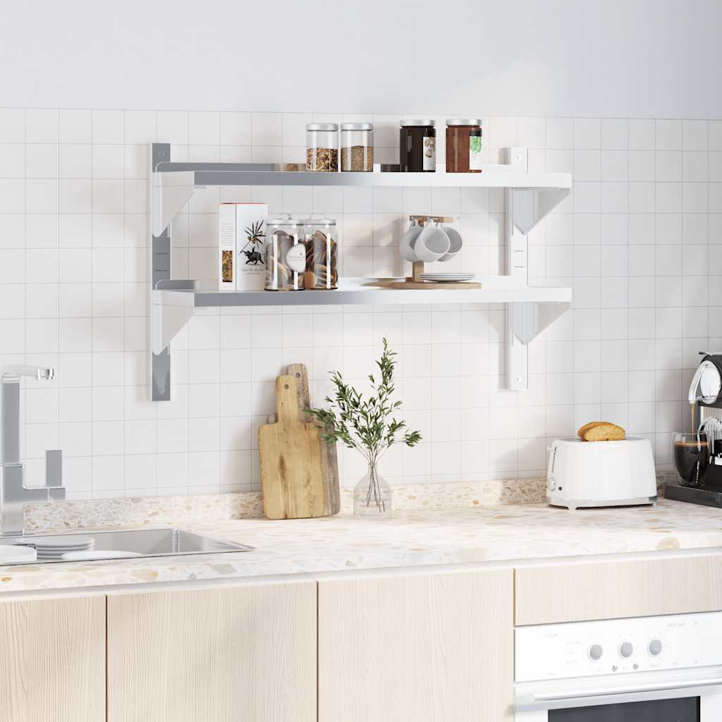 Wandschap 2-laags 100x23,5x60 cm roestvrijstaal zilverkleurig is nu te koop bij PeponiXL, paradijselijk wonen!