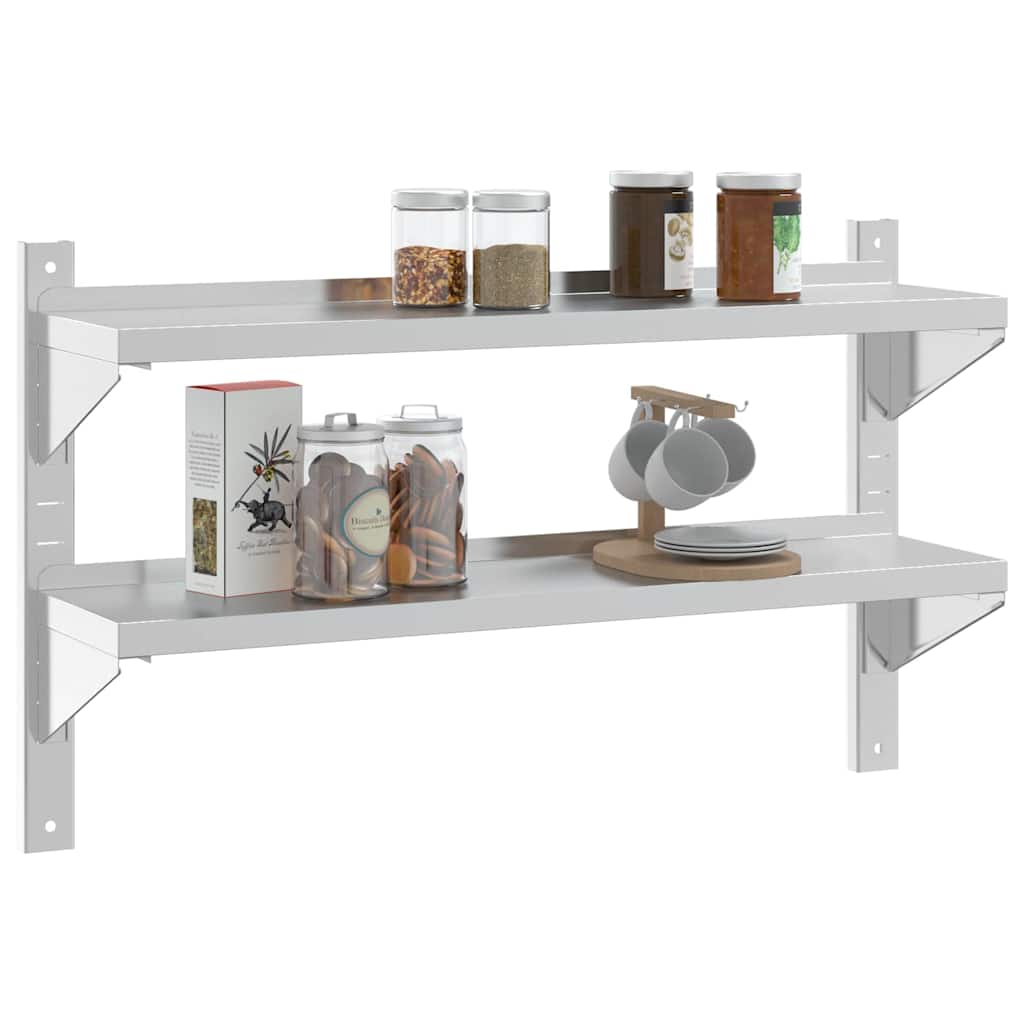 Wandschap 2-laags 100x23,5x60 cm roestvrijstaal zilverkleurig is nu te koop bij PeponiXL, paradijselijk wonen!