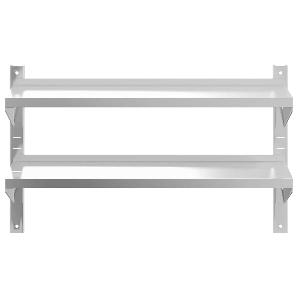 Wandschap 2-laags 100x23,5x60 cm roestvrijstaal zilverkleurig is nu te koop bij PeponiXL, paradijselijk wonen!