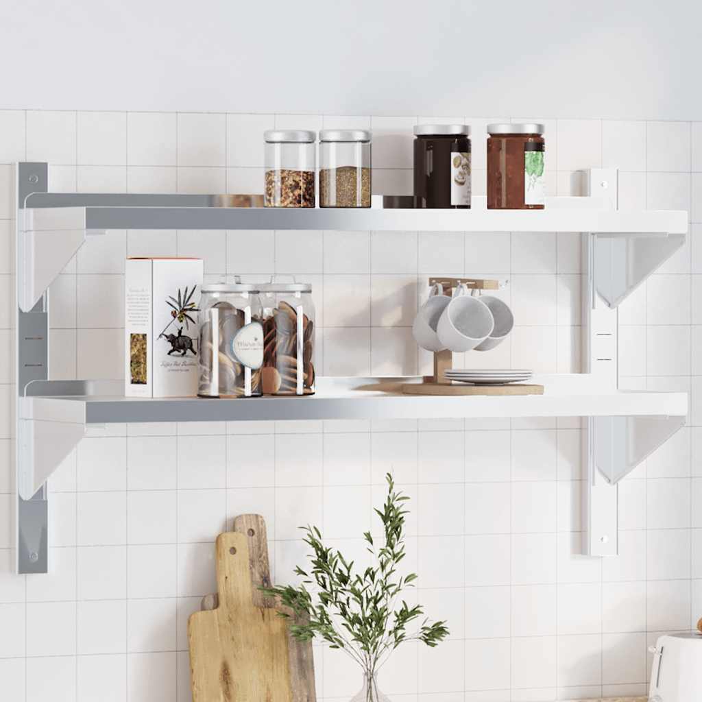 Wandschap 2-laags 100x23,5x60 cm roestvrijstaal zilverkleurig is nu te koop bij PeponiXL, paradijselijk wonen!