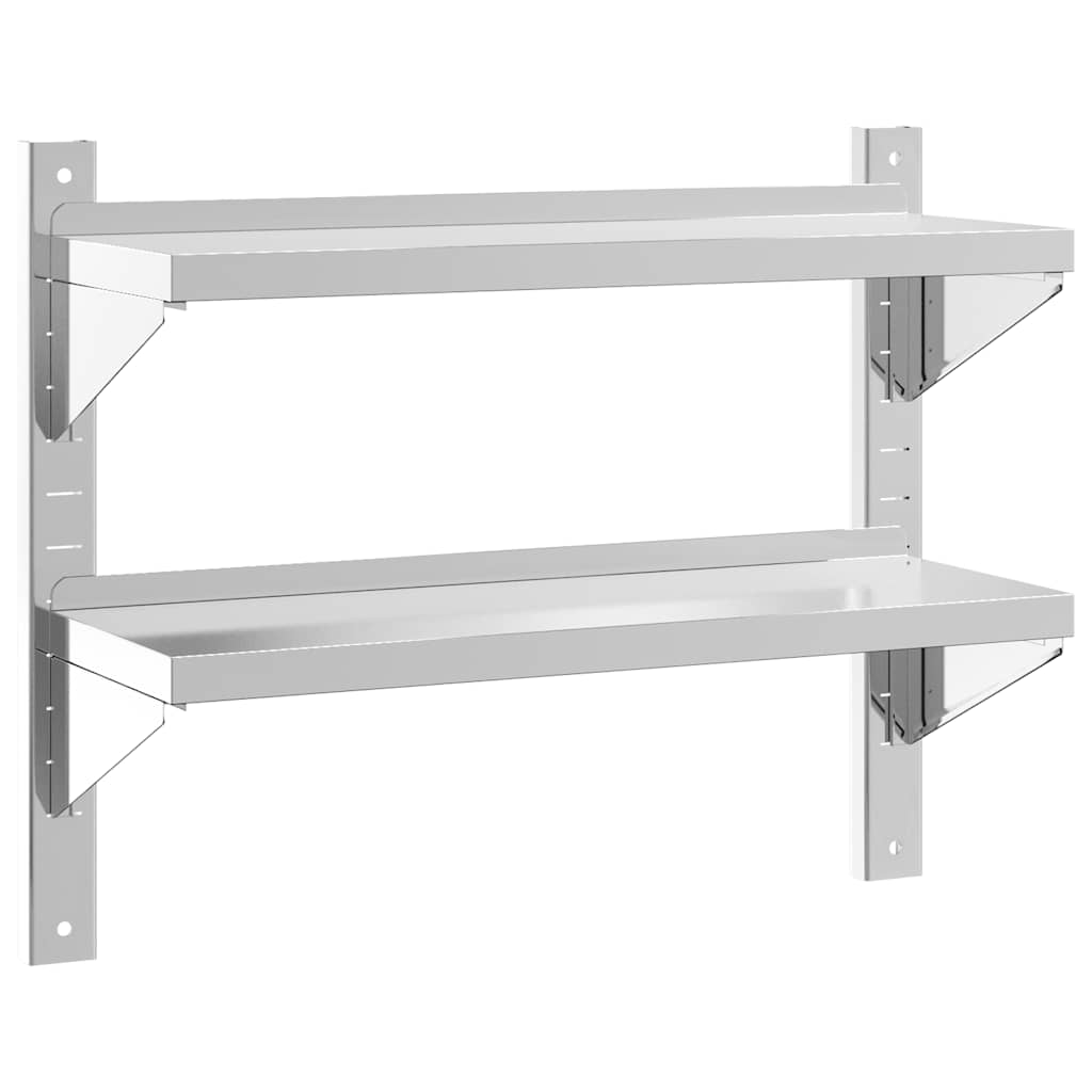 Wandschap 2-laags 75x23,5x60 cm roestvrijstaal zilverkleurig is nu te koop bij PeponiXL, paradijselijk wonen!