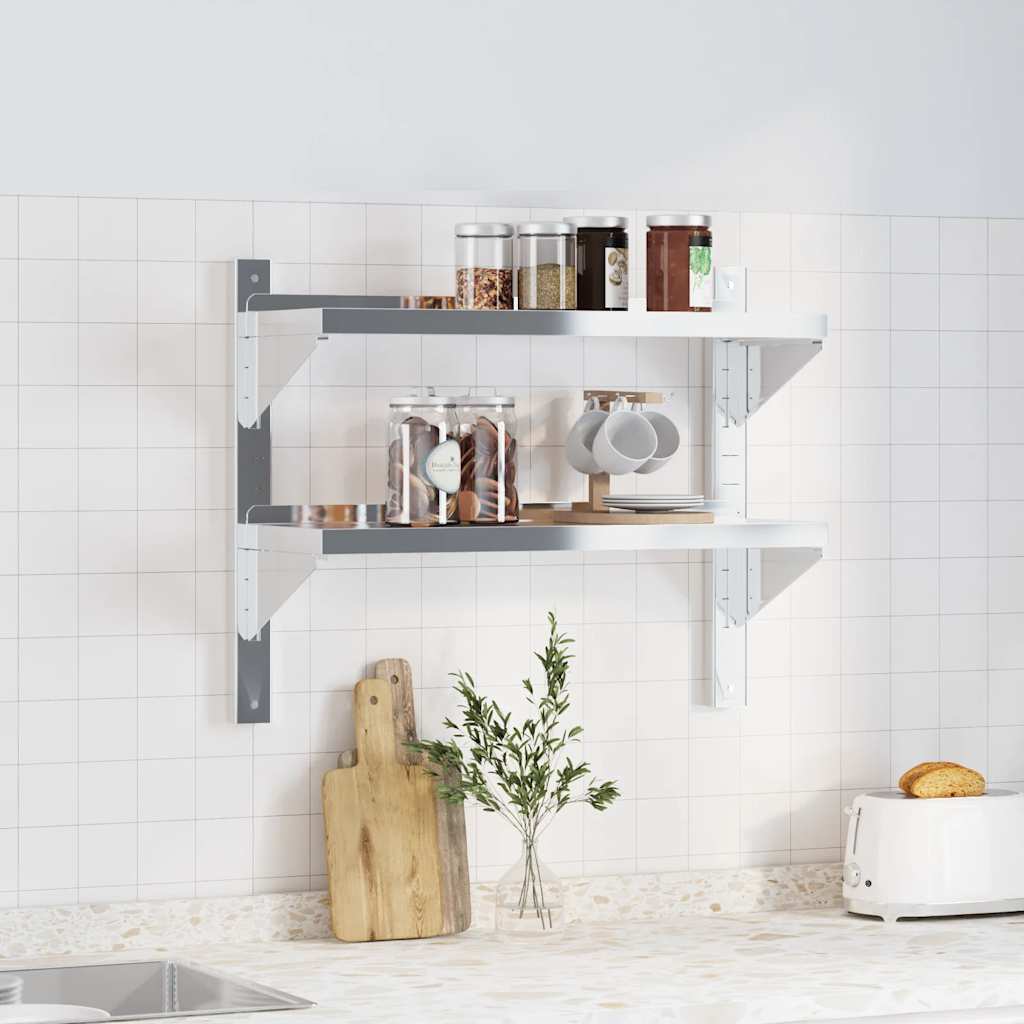 Wandschap 2-laags 75x23,5x60 cm roestvrijstaal zilverkleurig is nu te koop bij PeponiXL, paradijselijk wonen!