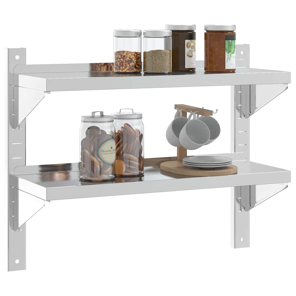 Wandschap 2-laags 75x23,5x60 cm roestvrijstaal zilverkleurig is nu te koop bij PeponiXL, paradijselijk wonen!