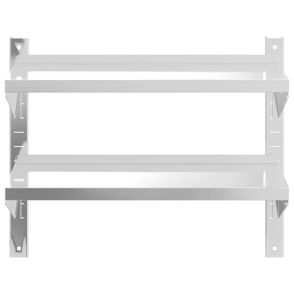 Wandschap 2-laags 75x23,5x60 cm roestvrijstaal zilverkleurig is nu te koop bij PeponiXL, paradijselijk wonen!