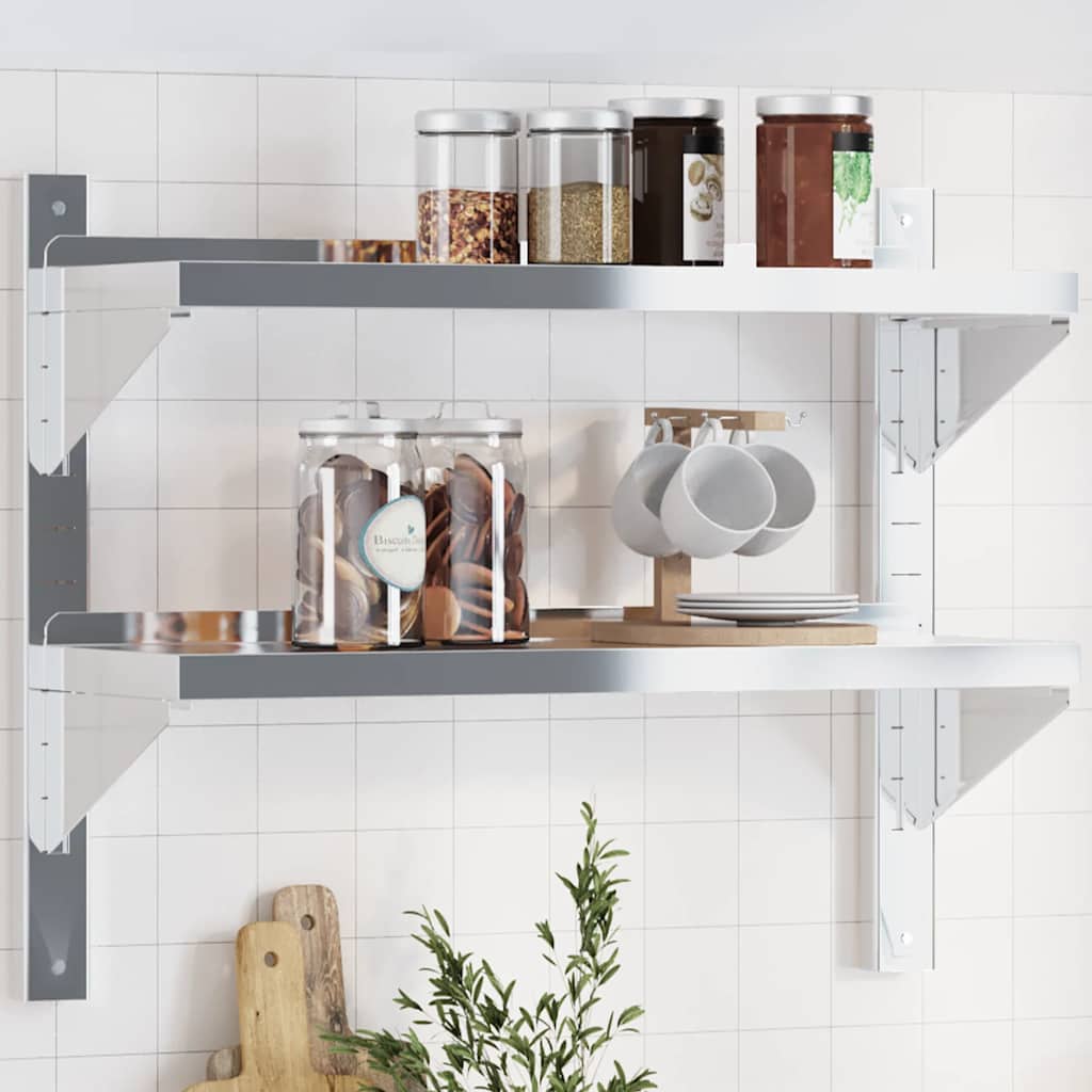 Wandschap 2-laags 75x23,5x60 cm roestvrijstaal zilverkleurig is nu te koop bij PeponiXL, paradijselijk wonen!
