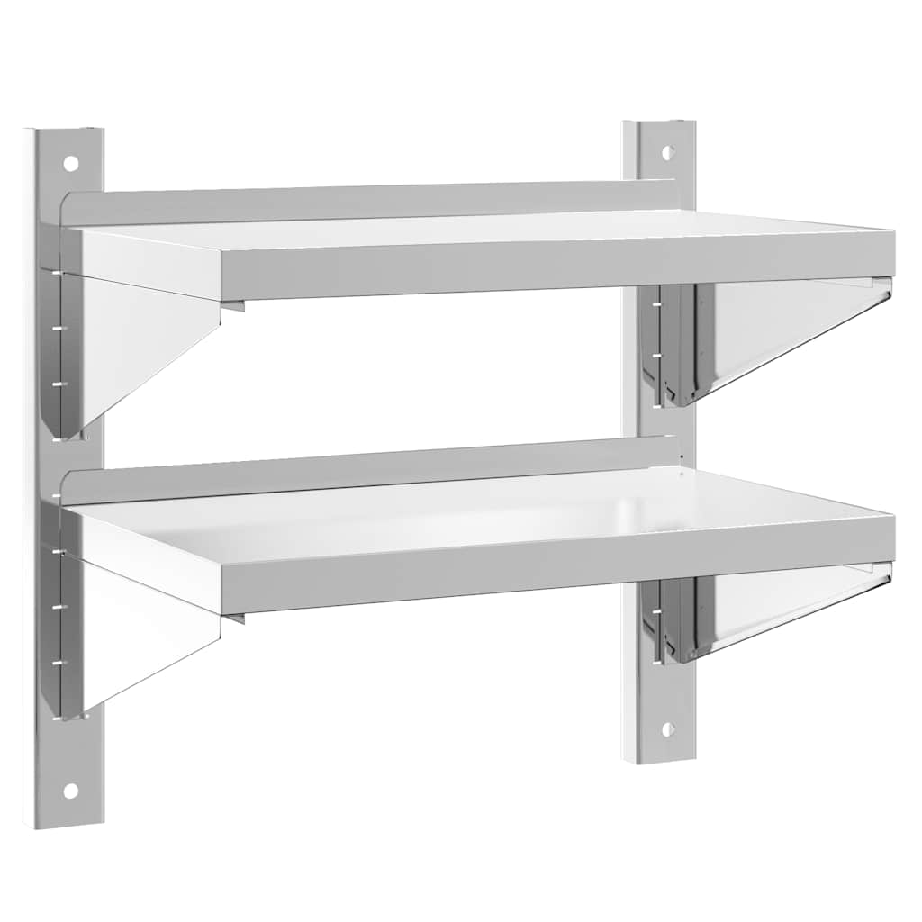 Wandschap 2-laags 50x30x48 cm roestvrijstaal zilverkleurig is nu te koop bij PeponiXL, paradijselijk wonen!