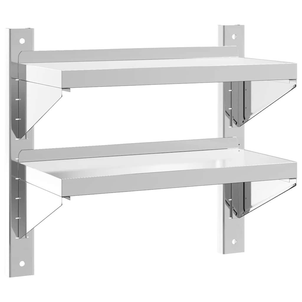 Wandschap 2-laags 50x23,5x48 cm roestvrijstaal zilverkleurig is nu te koop bij PeponiXL, paradijselijk wonen!