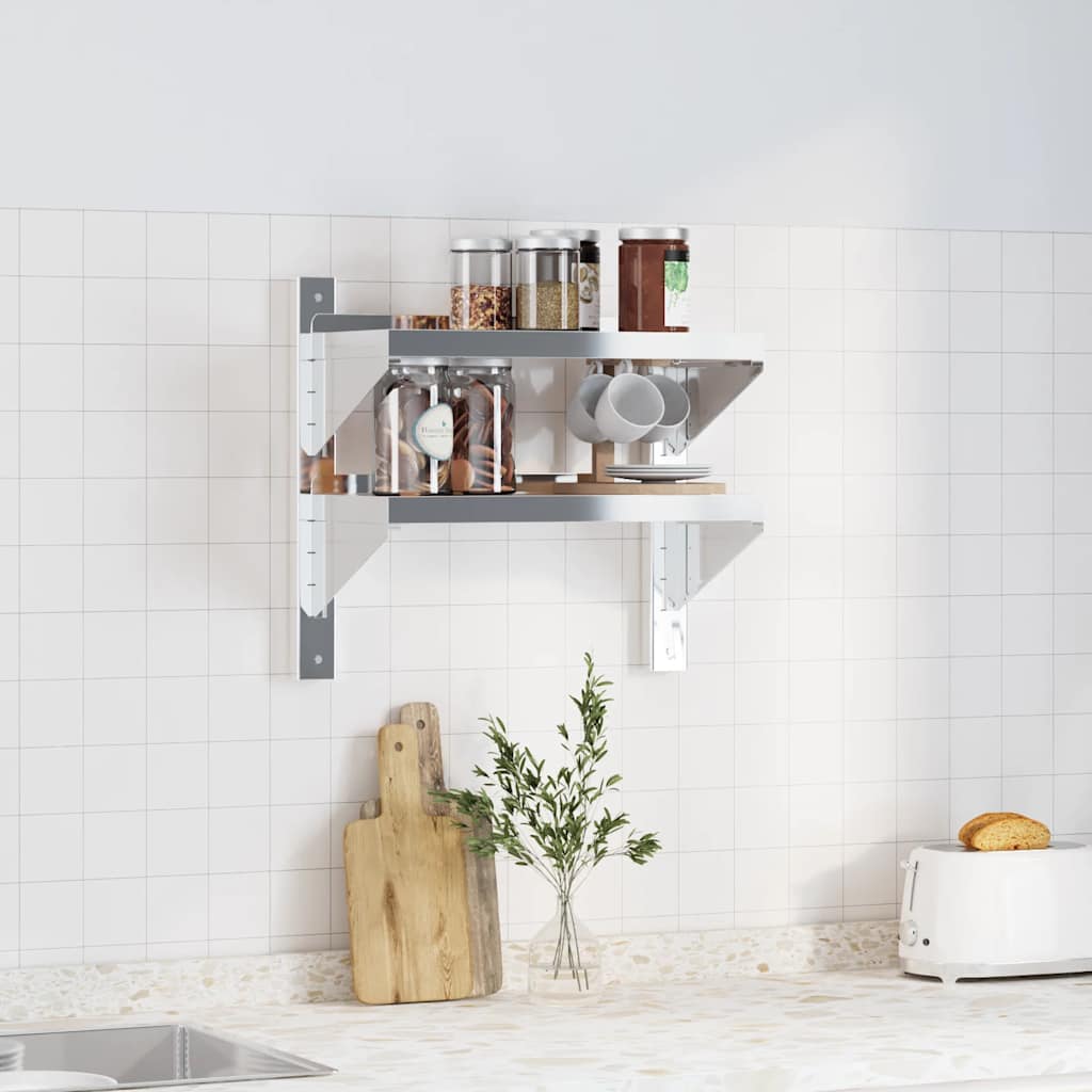 Wandschap 2-laags 50x23,5x48 cm roestvrijstaal zilverkleurig is nu te koop bij PeponiXL, paradijselijk wonen!