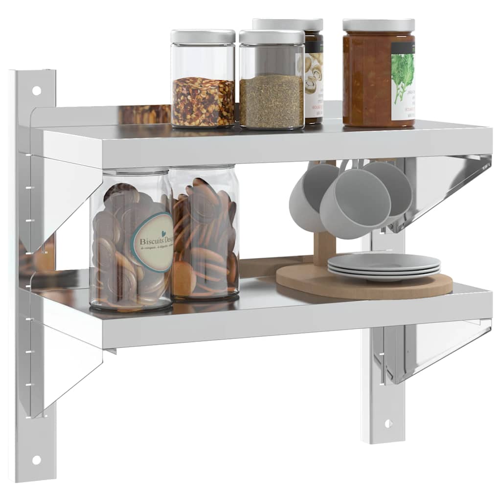 Wandschap 2-laags 50x23,5x48 cm roestvrijstaal zilverkleurig is nu te koop bij PeponiXL, paradijselijk wonen!