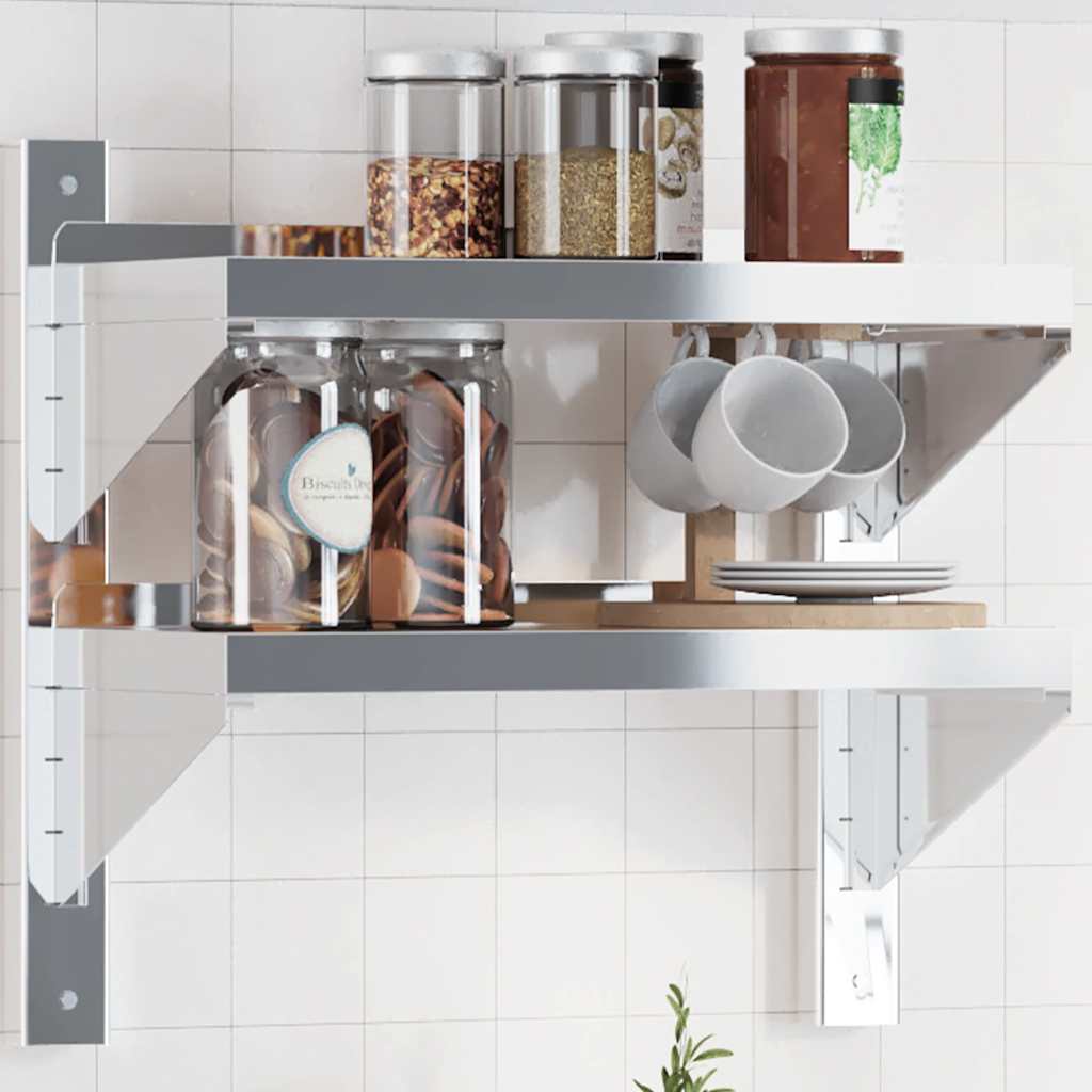 Wandschap 2-laags 50x23,5x48 cm roestvrijstaal zilverkleurig is nu te koop bij PeponiXL, paradijselijk wonen!