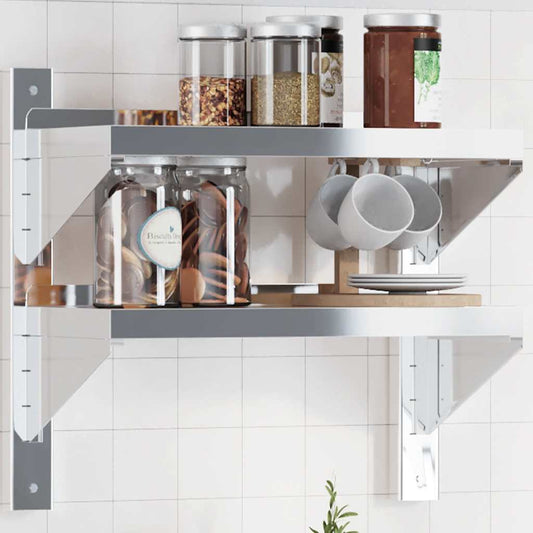 Wandschap 2-laags 50x23,5x48 cm roestvrijstaal zilverkleurig is nu te koop bij PeponiXL, paradijselijk wonen!