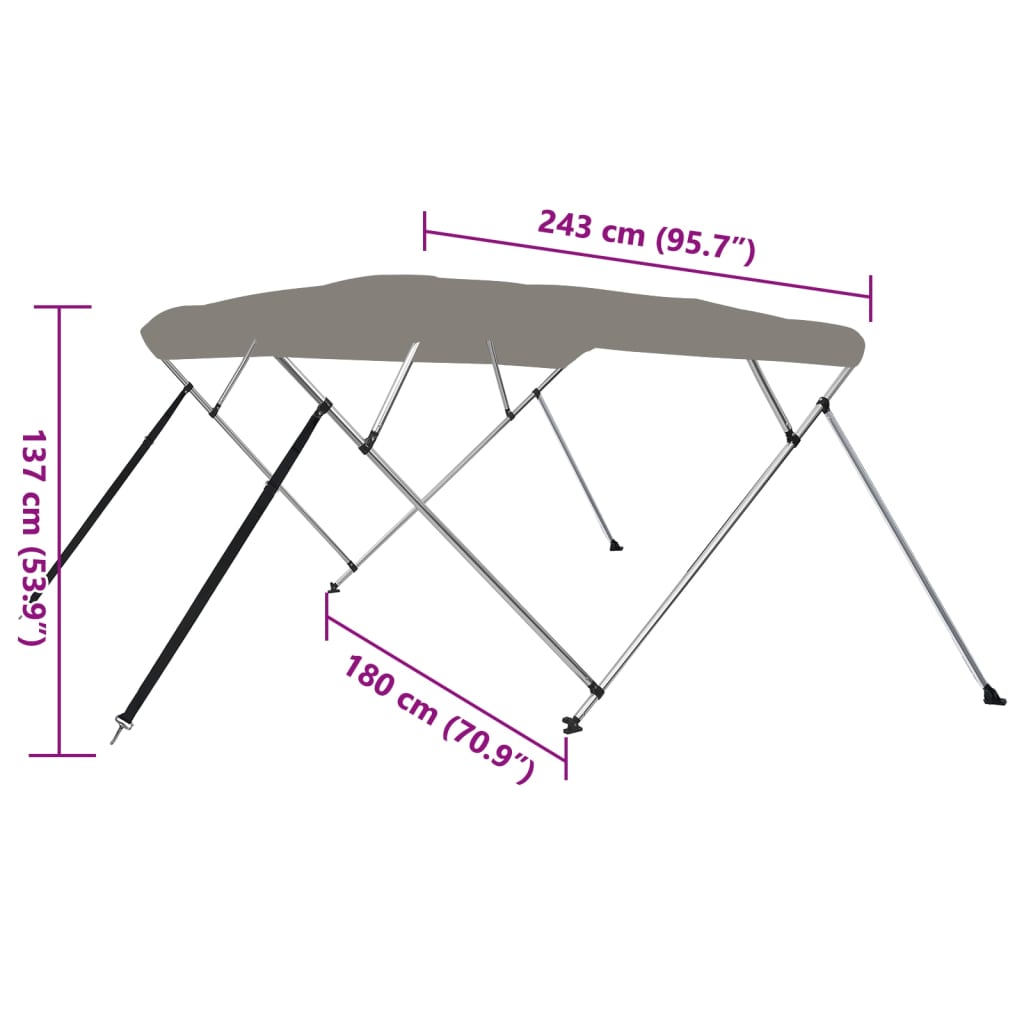 Biminitop 4 bogen 243x180x137 cm grijs is nu te koop bij PeponiXL, paradijselijk wonen!