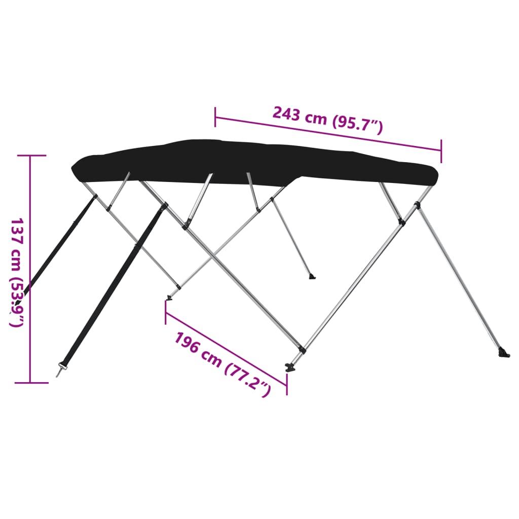Biminitop 4 bogen 243x196x137 cm zwart is nu te koop bij PeponiXL, paradijselijk wonen!