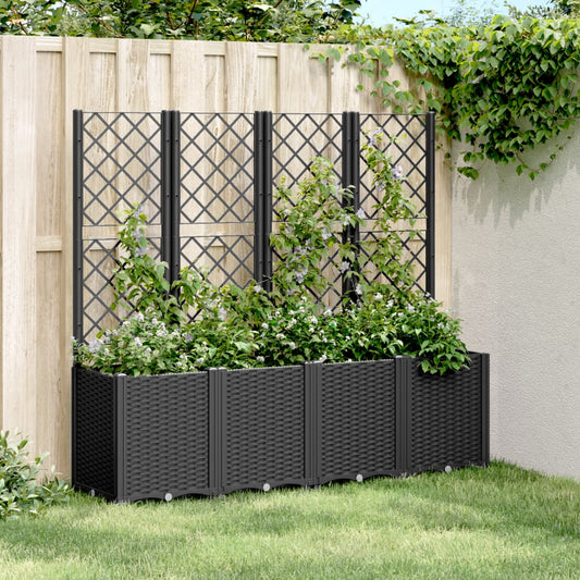 Plantenbak met latwerk 160x40x140 cm polypropeen zwart is nu te koop bij PeponiXL, paradijselijk wonen!