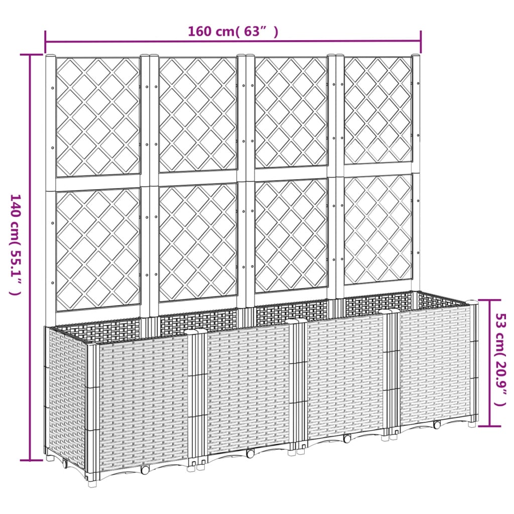 Plantenbak met latwerk 160x40x140 cm polypropeen wit is nu te koop bij PeponiXL, paradijselijk wonen!