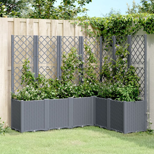 Plantenbak met latwerk 160x120x140 cm polypropeen blauwgrijs is nu te koop bij PeponiXL, paradijselijk wonen!