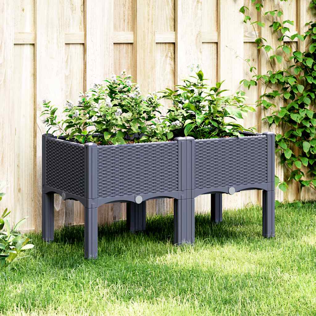 Plantenbak met poten 80x40x42 cm polypropeen blauwgrijs is nu te koop bij PeponiXL, paradijselijk wonen!