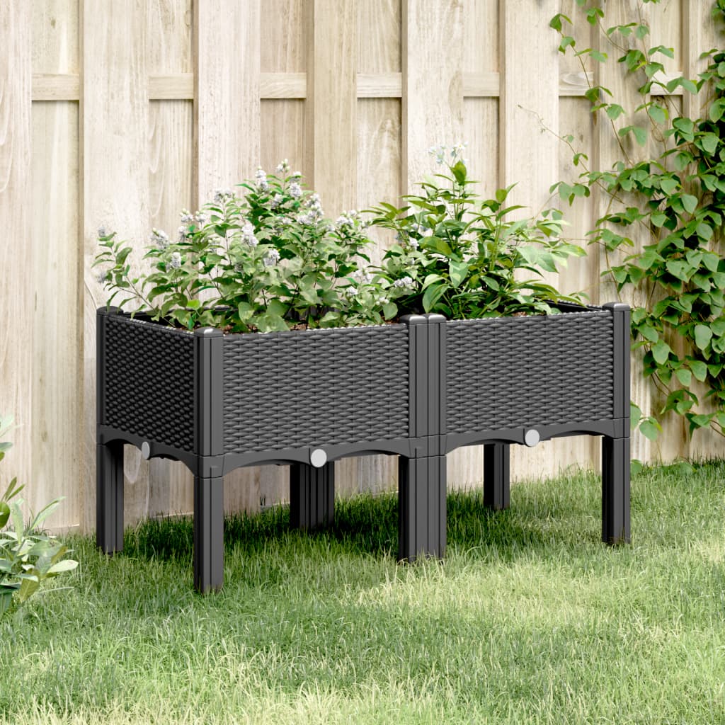 Plantenbak met poten 80x40x42 cm polypropeen zwart is nu te koop bij PeponiXL, paradijselijk wonen!