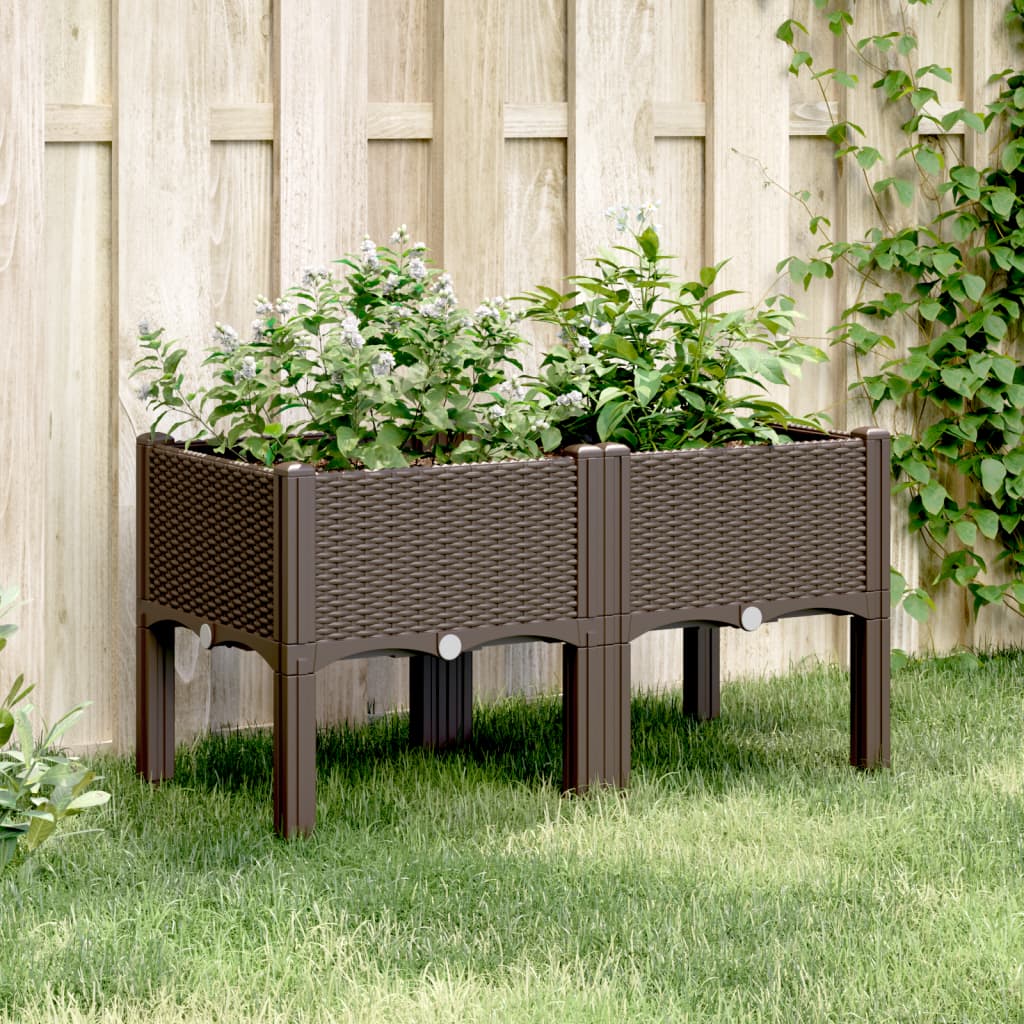 Plantenbak met poten 80x40x42 cm polypropeen bruin is nu te koop bij PeponiXL, paradijselijk wonen!