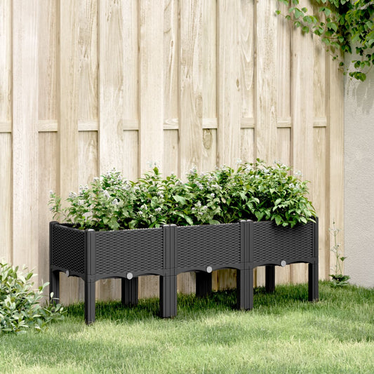 Plantenbak met poten 120x40x42 cm polypropeen zwart is nu te koop bij PeponiXL, paradijselijk wonen!