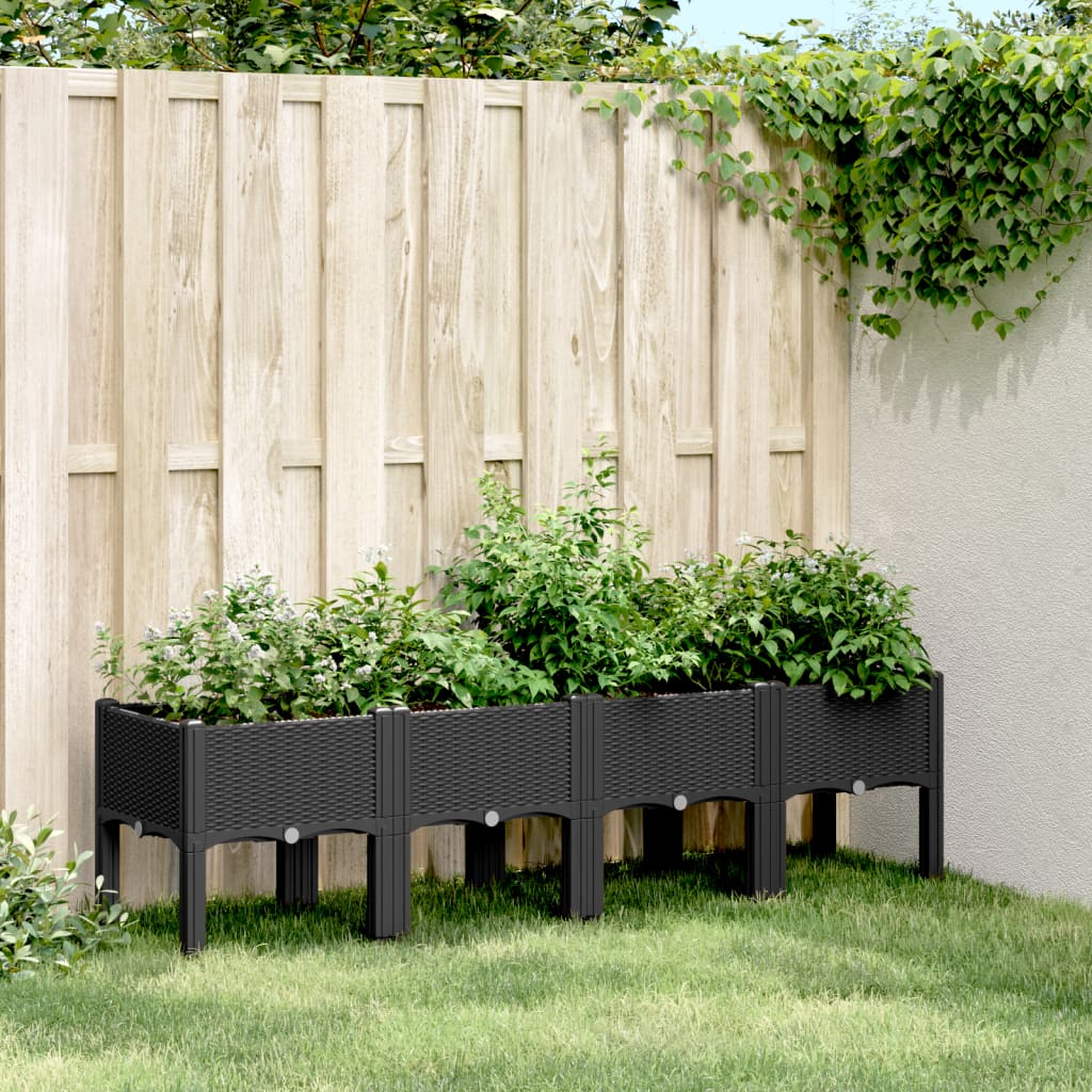 Plantenbak met poten 160x40x42 cm polypropeen zwart is nu te koop bij PeponiXL, paradijselijk wonen!
