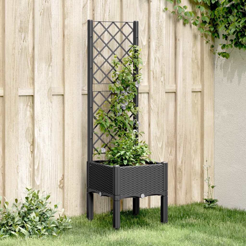 Plantenbak met latwerk 40x40x142 cm polypropeen zwart is nu te koop bij PeponiXL, paradijselijk wonen!