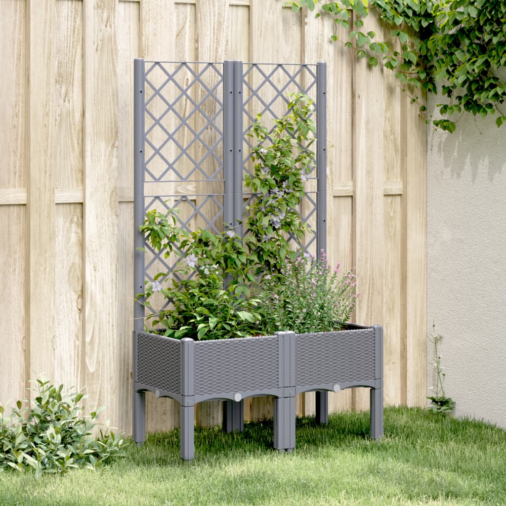Plantenbak met latwerk 80x40x142 cm polypropeen blauwgrijs is nu te koop bij PeponiXL, paradijselijk wonen!