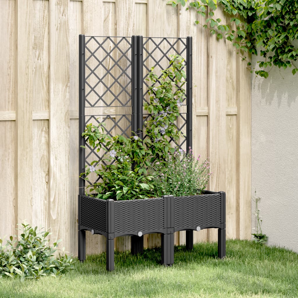 Plantenbak met latwerk 80x40x142 cm polypropeen zwart is nu te koop bij PeponiXL, paradijselijk wonen!