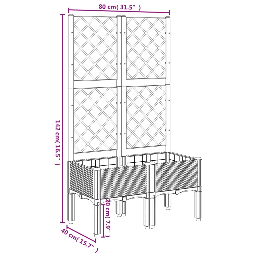Plantenbak met latwerk 80x40x142 cm polypropeen wit is nu te koop bij PeponiXL, paradijselijk wonen!