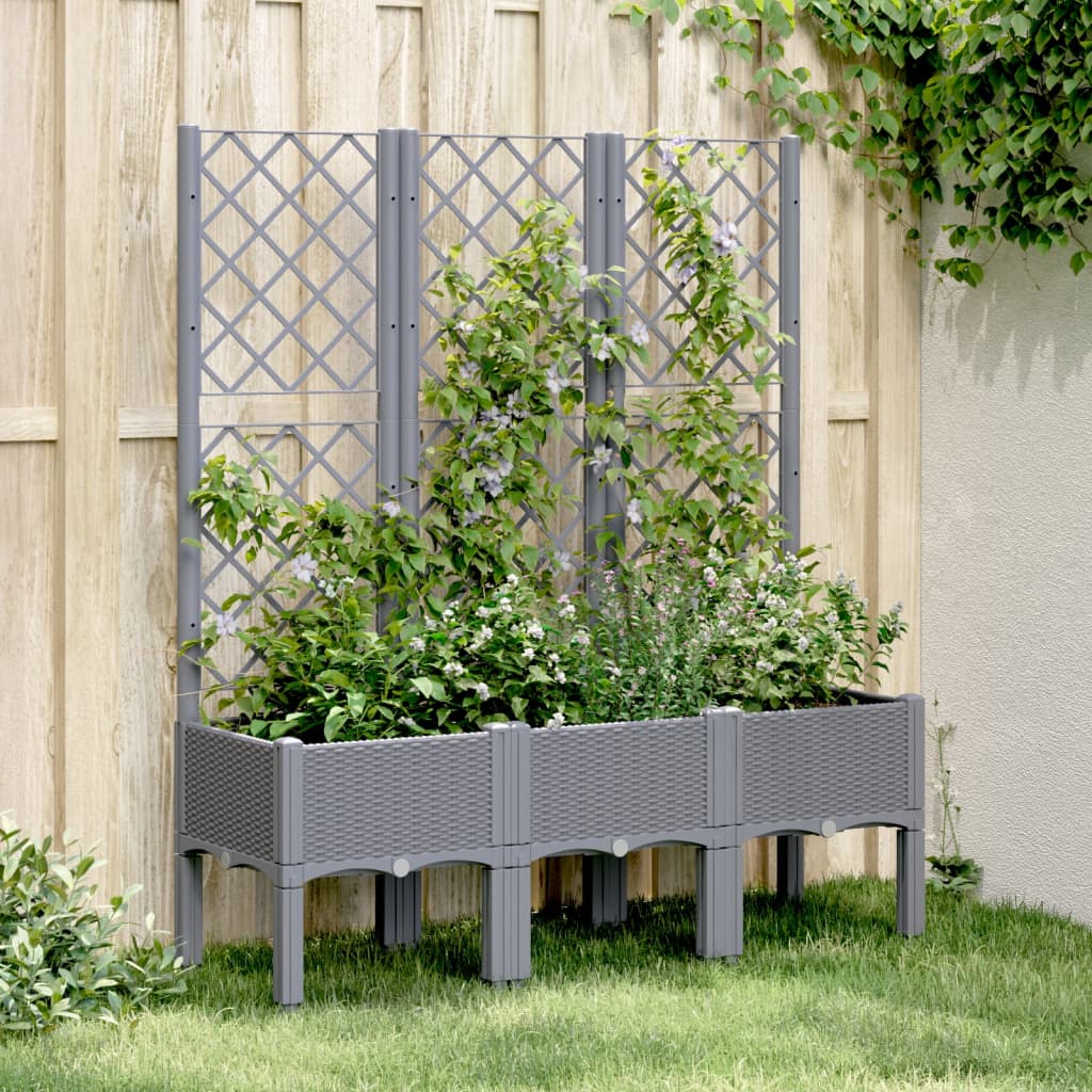 Plantenbak met latwerk 120x40x142 cm polypropeen blauwgrijs is nu te koop bij PeponiXL, paradijselijk wonen!