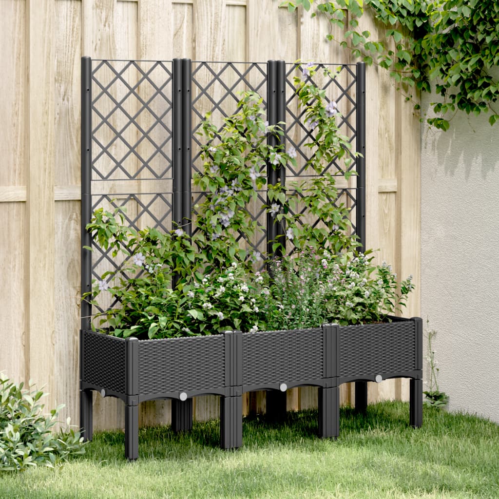 Plantenbak met latwerk 120x40x142 cm polypropeen zwart is nu te koop bij PeponiXL, paradijselijk wonen!