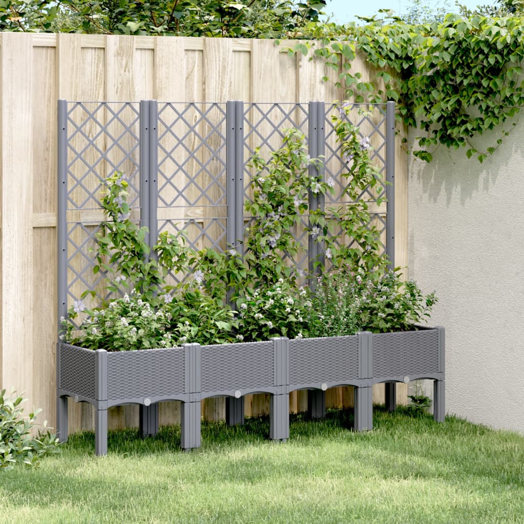 Plantenbak met latwerk 160x40x142 cm polypropeen blauwgrijs is nu te koop bij PeponiXL, paradijselijk wonen!