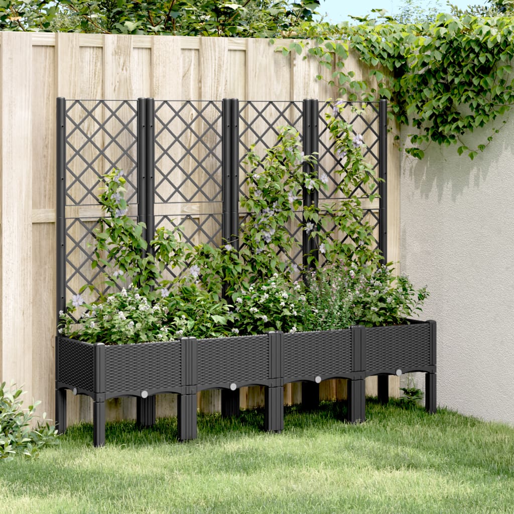 Plantenbak met latwerk 160x40x142 cm polypropeen zwart is nu te koop bij PeponiXL, paradijselijk wonen!