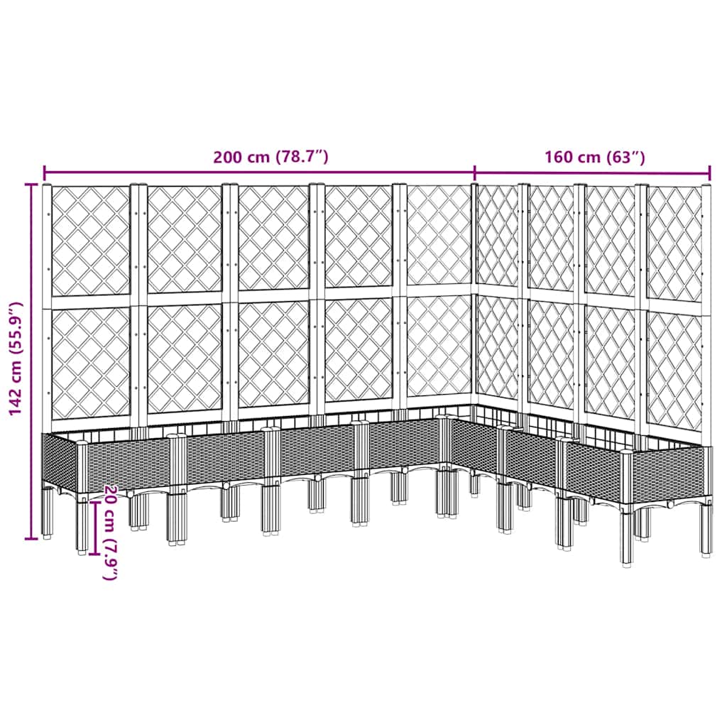 Plantenbak met latwerk 200x160x142 cm polypropeen zwart is nu te koop bij PeponiXL, paradijselijk wonen!