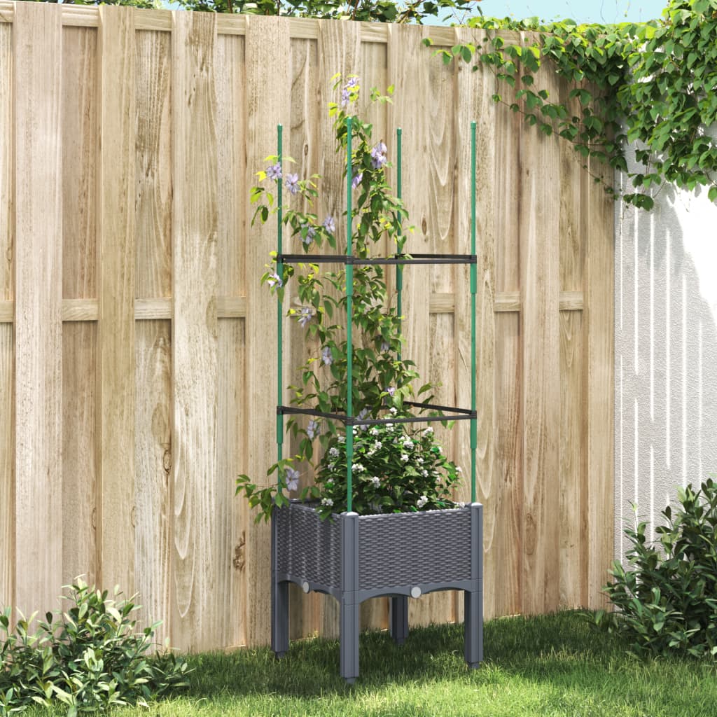 Plantenbak met latwerk 40x40x142,5 cm polypropeen blauwgrijs is nu te koop bij PeponiXL, paradijselijk wonen!