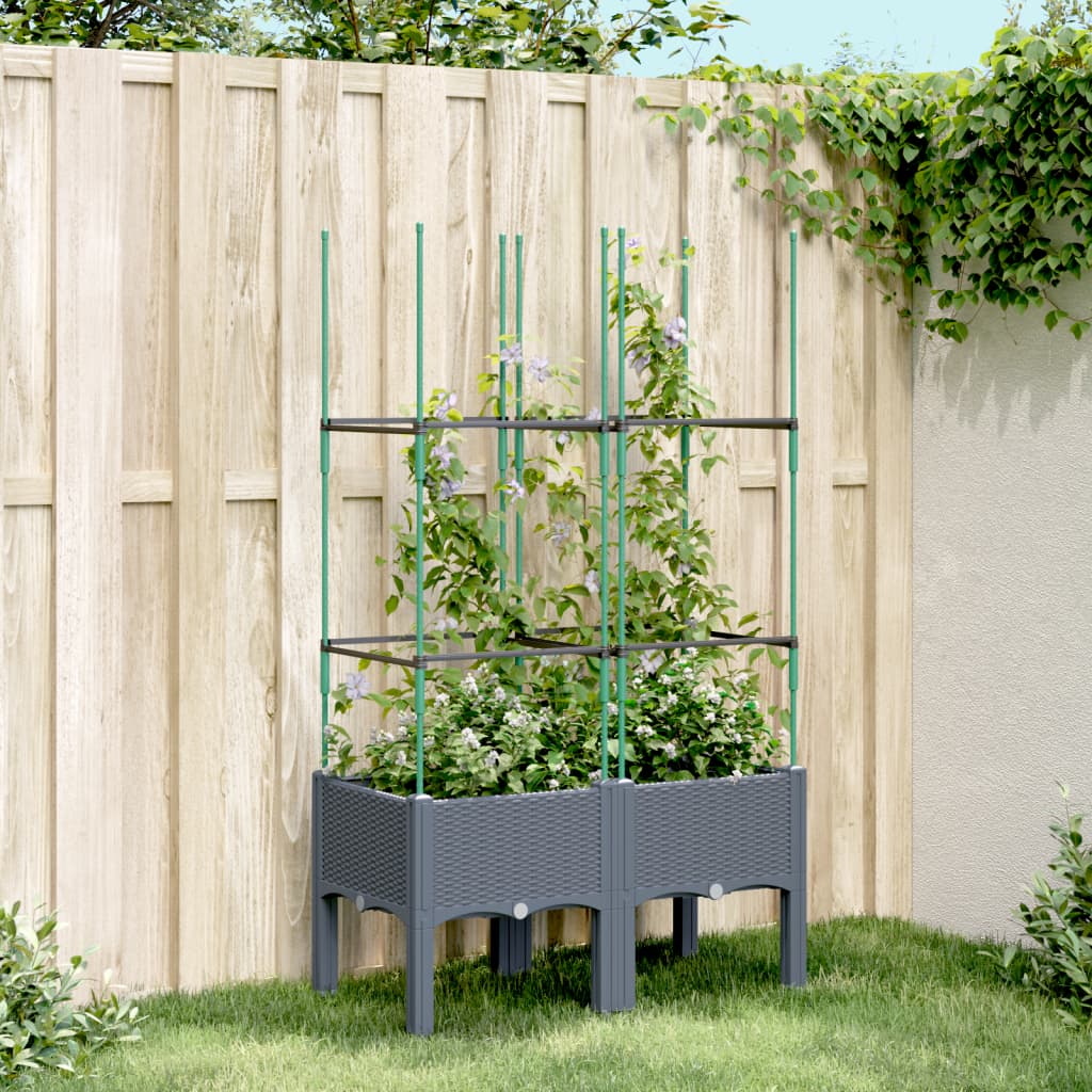 Plantenbak met latwerk 80x40x142,5 cm polypropeen blauwgrijs is nu te koop bij PeponiXL, paradijselijk wonen!
