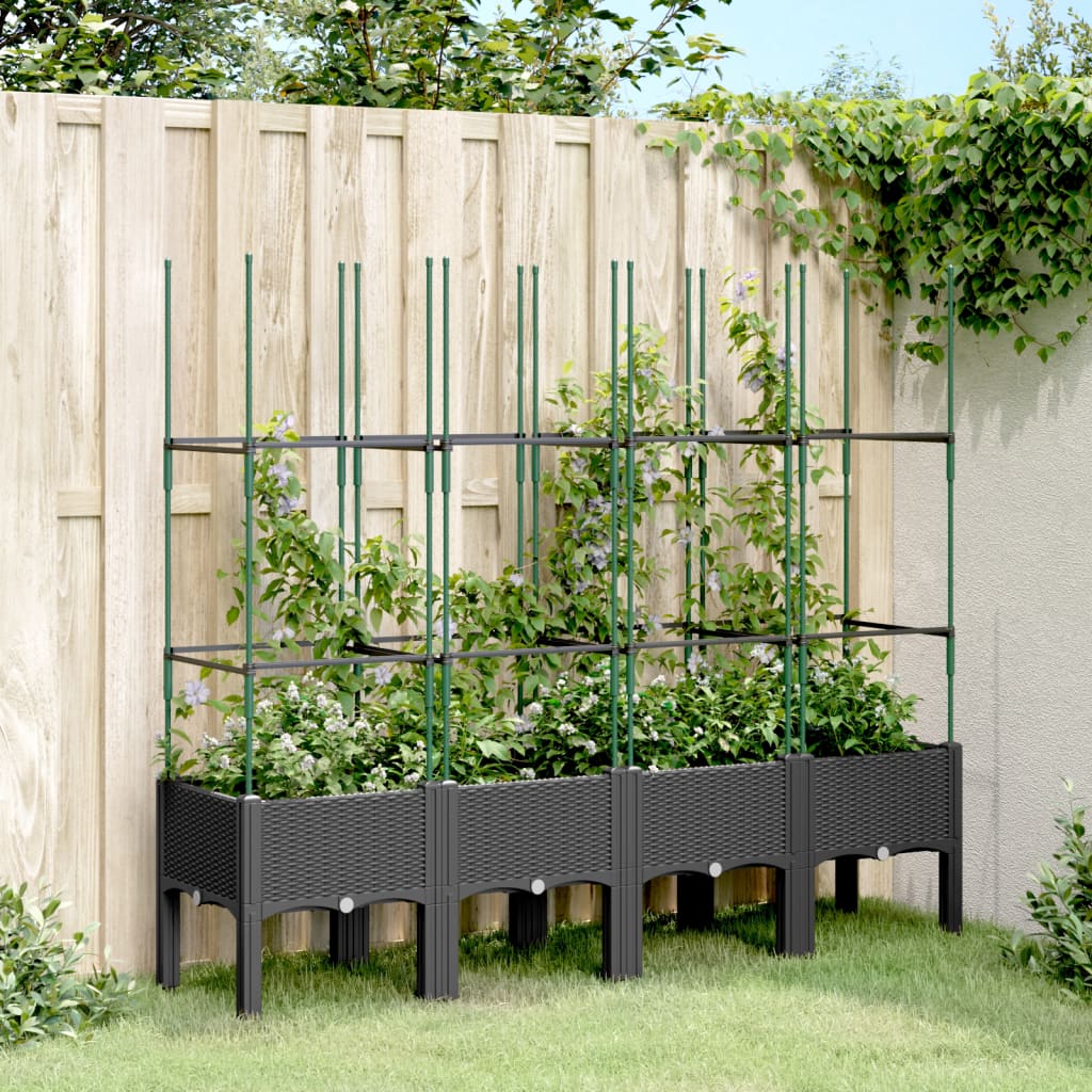 Plantenbak met latwerk 160x40x142,5 cm polypropeen zwart is nu te koop bij PeponiXL, paradijselijk wonen!