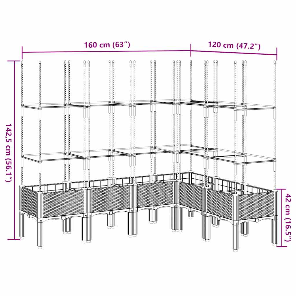 Plantenbak met latwerk 160x120x142,5 cm polypropeen lichtgrijs is nu te koop bij PeponiXL, paradijselijk wonen!