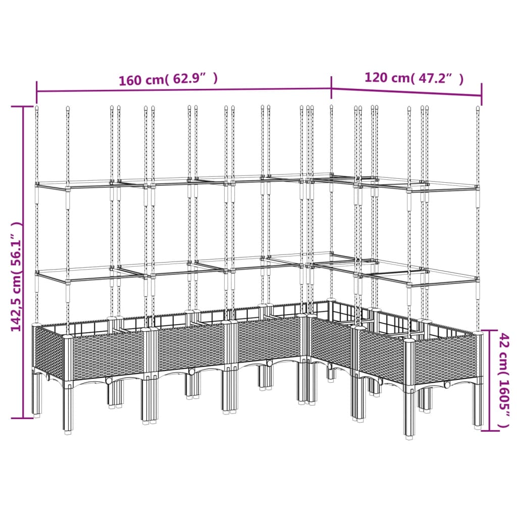 Plantenbak met latwerk 160x120x142,5 cm polypropeen bruin is nu te koop bij PeponiXL, paradijselijk wonen!